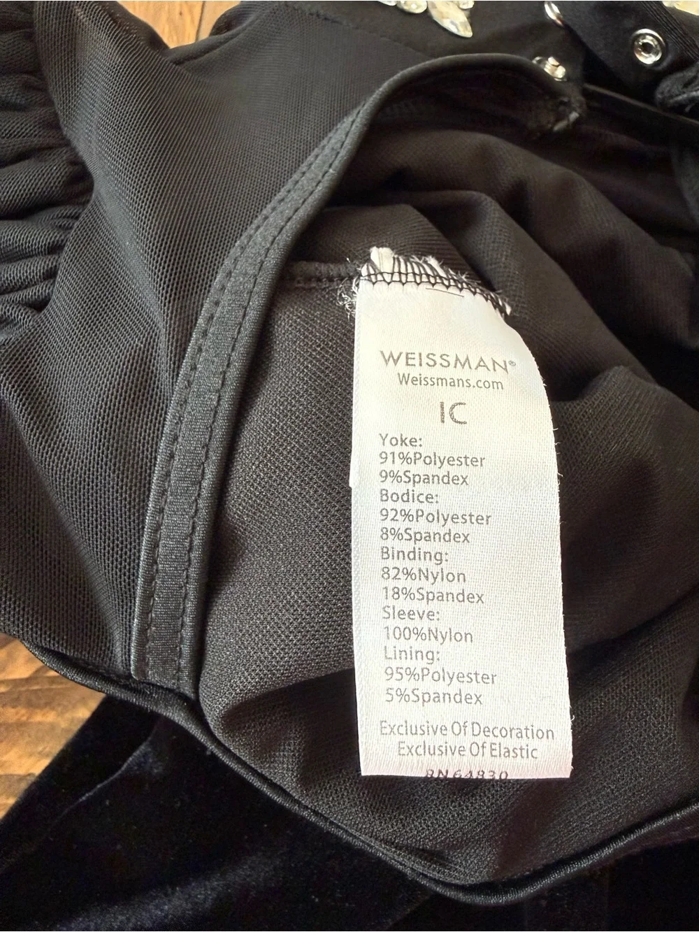 Weissman Black Velvet Performance Dress with Gold Sequin Accents